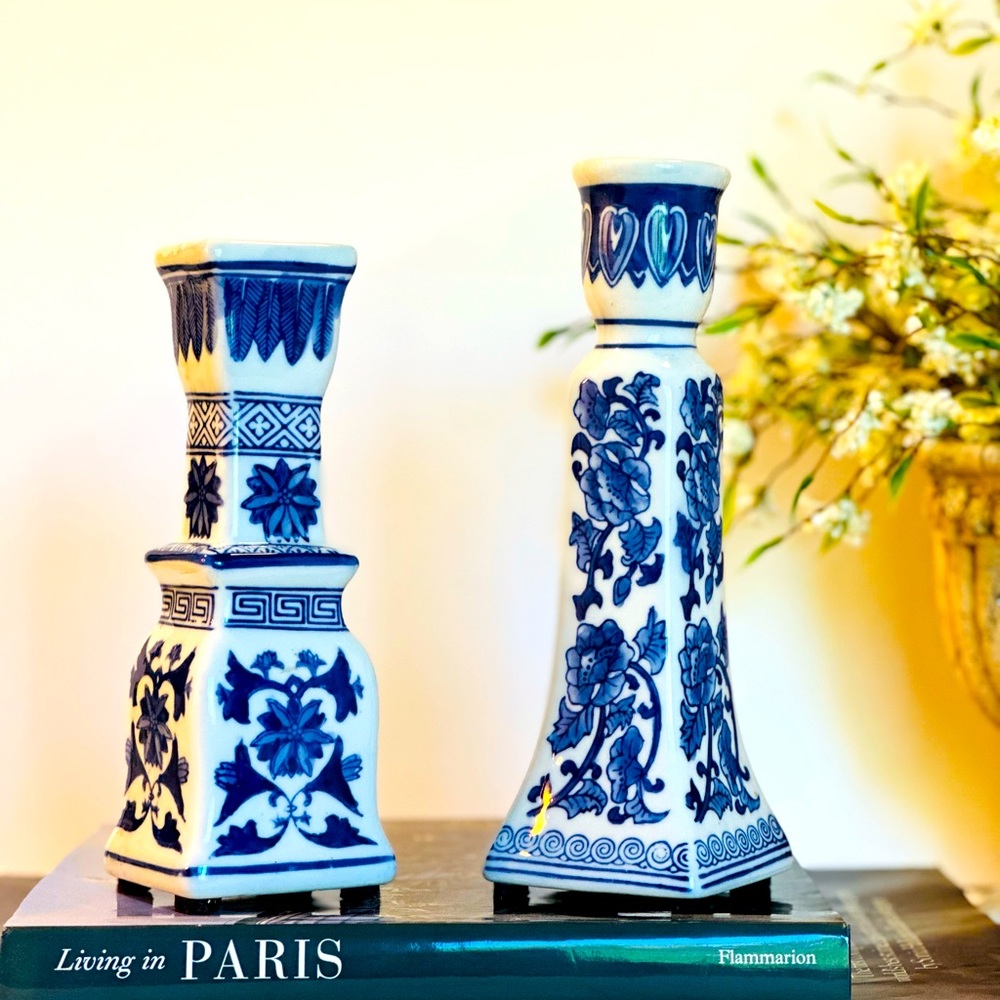 Candle Holders Porcelain set 2 Blue and white